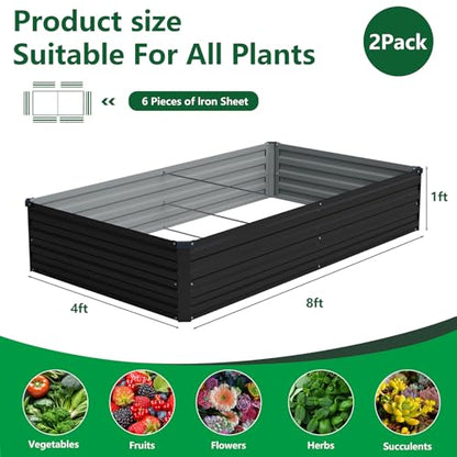 Vengarus 2PCS 8x4x1ft Galvanized Raised Garden Beds Kit,Planter Box Black - color: Black, size: 8x4x1FT(2PCS)
