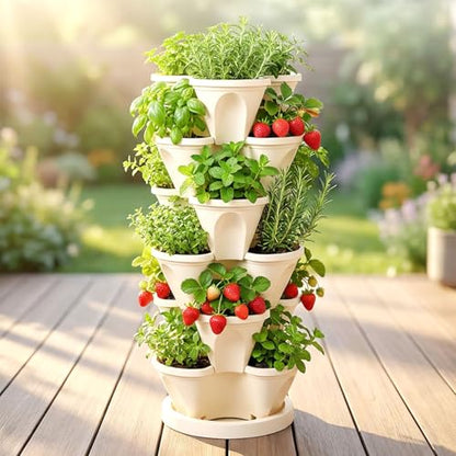 Roixeeds Vertical Planter Tower - 6 Tier Stackable Garden Planters for Strawberries, Herbs, Flowers, Vegetables, Indoor Outdoor Use
