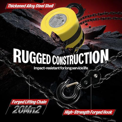 SPECSTAR Hand Chain Hoist 2 Ton 4400 Lbs Capacity 10 Feet with 2 Hooks - color: Yellow, size: 2 Ton