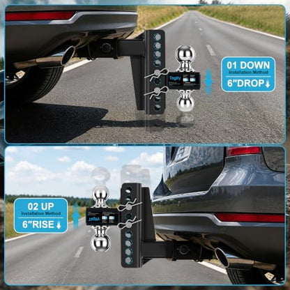 2" Adjustable Trailer Hitch - 22500 LBS, 2" & 2-5/16" Ball, Tow Drop Hitch