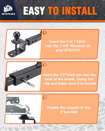 METOWARE ATV/UTV Trailer Hitch, 3-in-1 Ball Mounts, Fit 1-1/4" Receiver - size: 1-1/4"Receiver