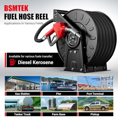 Fuel Hose Reel, 3/4" NPT × 66 FT Extra Long Retractable Diesel Hose Reel, Heavy-Duty Carbon Steel Construction with Auto Fuel Nozzle, 300 PSI, Swivel Steel Construction Reel For Plane Ship Vehicle - size: 20M
