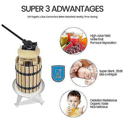 SQUEEZE master Fruit Apple Cider Wine Classic Press- 1.6 Gallon/6L-Solid Wood Basket with Grape Berry Wine Classic Crusher -7 Litre/1.8Gallon