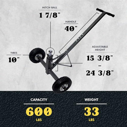 Tow Tuff Heavy Duty Trailer Dolly - Trailers - 600 lb Adjustable Hitch - size: 600LB