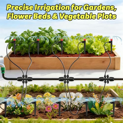30 Pack Quick Connect Drip Emitters Set for 1/4" Irrigation Tubing, Adjustable 360 Degree Water Flow Irrigation Sprayer 15pcs Vortex Emitter+ 15pcs Stream Dripper for Garden Watering System - color: Push Emitters-30P