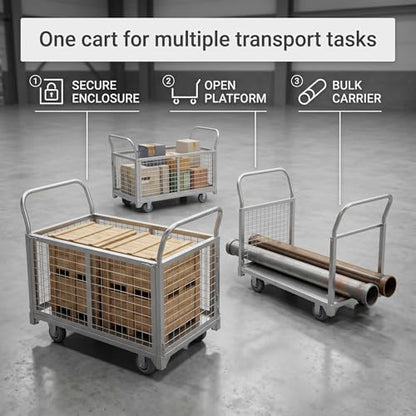 Heavy Duty Foldable Mesh Cage Wagon 39"x24" 1800 LBS 4-Wheel Flat Bed Cart with Weather-Resistant Construction