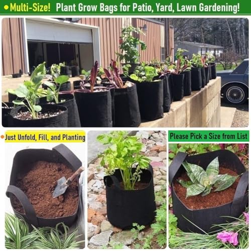 5-Pack 10 Gallon Thickened Plant Grow Bags (16x12 in) Fabric Plant Pots for Tomato,Potato Planters,Herbs Veggies Planter Bag,Flower Pot,Garden Pot,Barrel Planter,Plant Container with Gardening Gloves - size: 10 Gallon (16x12 inches)