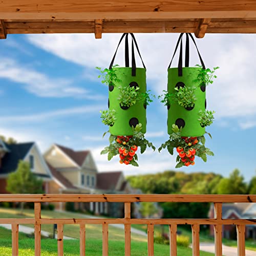 2 Pack Upside Down Hanging Tomato & Herb Planter, Strawberry Planter Bags - color: Set of 2 - Green