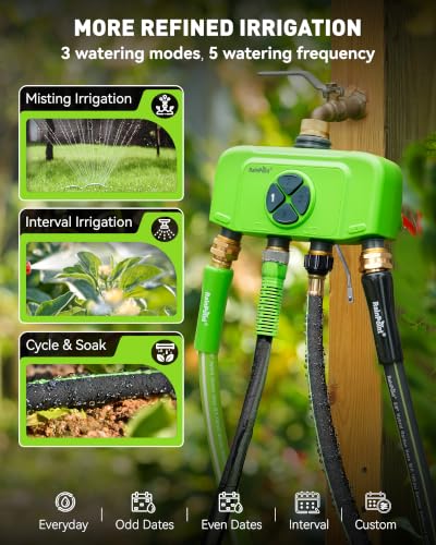 RAINPOINT WiFi Smart Sprinkler Timer, Outdoor Garden Hose Water Timer with Solid Brass Inlet & Outlet, Custom Irrigation Programs via App, Voice Control, Green