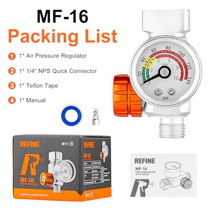 REFINE Air Pressure Regulator with Gauge 1/4" NPS for Paint Spray Guns