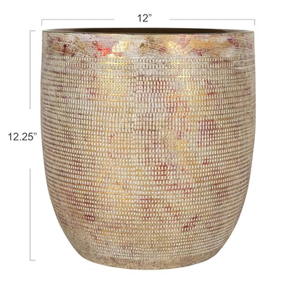 Creative Co-Op Embossed Textured Stoneware Planter, Metallic Gold - color: Metallic Gold