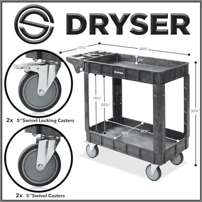 Dryser Utility Cart with Wheels, 40" x 17" Heavy Duty 550 lb. Capacity with Shelves - 2 Tier Rolling Cart with Four 5" Swivel Casters for Warehouse, Garage, Cleaning - size: 2 Shelves 4 Swivel 40x17