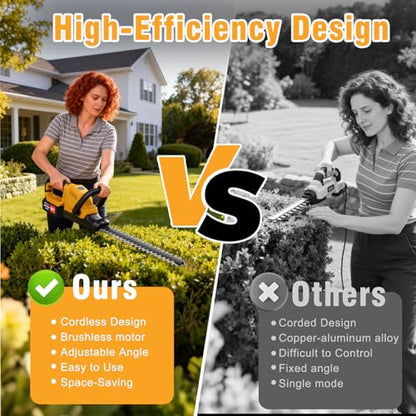 Cordless Hedge Trimmer with 2 x 4.0ah Battery, 24V Tree Bush Trimmer - color: Bright Yellow