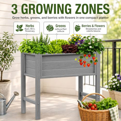 YEFU 34" Small Garden Planter, Wood-Look HIPS Compact Planter Box, Grey - color: Gray, size: 34"×18"×30"