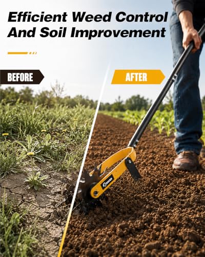 Saker 2-in-1 Rotary Cultivator Hand Tiller with Long Handle