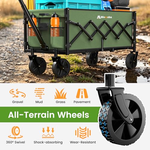 Blomoba 35" Extra Long Folding Wagon with Adjustable Handle & Wheels, Green - color: Green