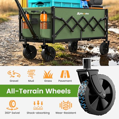 Blomoba 35" Extra Long Folding Wagon with Adjustable Handle & Wheels, Green - color: Green