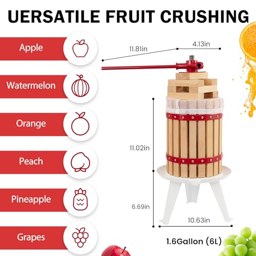 CAELUM Fruit Wine Press 1.6 Gallon, Manual Cider Maker for Kitchen Red - color: Red, size: 1.6 Gallon