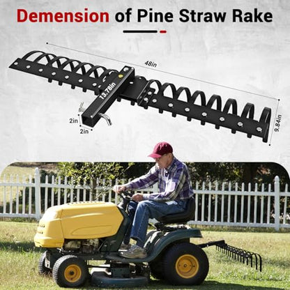 48 Inch Tow Behind Landscape Rake, Black Durable Tractor Rake with 2 Inch Receiver Fit for Lawn Tractor ATV UTV, All Steel Anti-Rust Yard Rake for Pine Needles Leaves Grass Cleanup (48 Inch) - size: 48 Inch