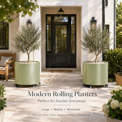2 Pack Rolling Planter for Tree,30 Gallon Large Metal Tree Pots for Outdoor - color: Green