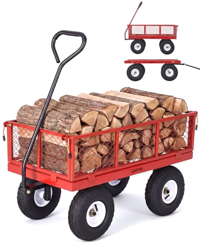 Garvee Versatile Outdoor Utility Cart - 400LBS Heavy-Duty, 10" All-Terrain Pneumatic Tires, Easy Maneuverable Lawn Cart with Removable Mesh Panels for Gardening & Landscaping,Red - color: Red