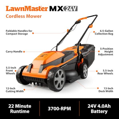 LawnMaster 20VMWGT 24V Max 13'' Lawn Mower & 10'' Grass Trimmer Combo