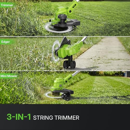 WORKIT 20V 3-in-1 Weed Eater/Edger/Mini Mower, Cordless Weed Wacker - size: 12 Inch-2*4.0Ah Battery