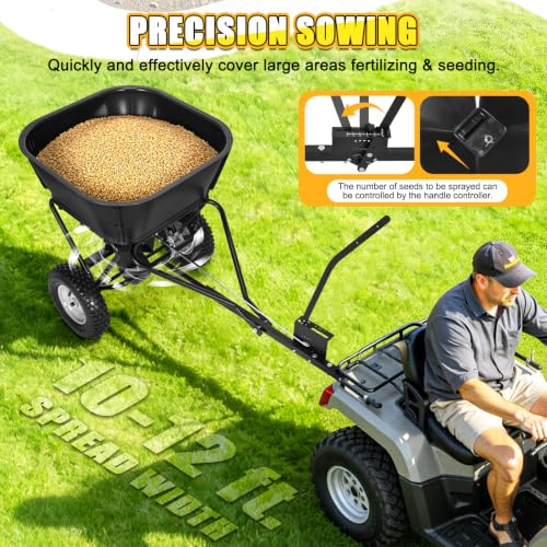 Pull Behind Broadcast Spreader, Fertilizer Spreaders for Lawn Seed Spreader - color: Black