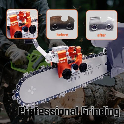 QTG Manual Chainsaw Sharpener, 30° Portable Hand Crank Chain Grinder Kit