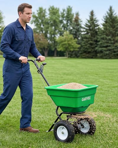 100 LBS Walk Behind Push Broadcast Spreader, 12FT Spreading Width - size: 100 LBS