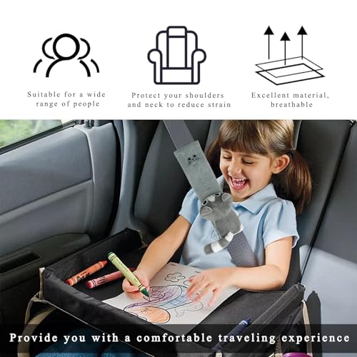 Wevdn 2 PCS Cute Car Seat Belt Pads, Soft Comfortable Cartoon Seat Belt Strap Cover Cushion Pad, Universal Shoulder Strap Pad for Seatbelt and Bag Backpack Strap, Car Accessories (Pink+Gray Cat) - color: Pink+Gray Cat