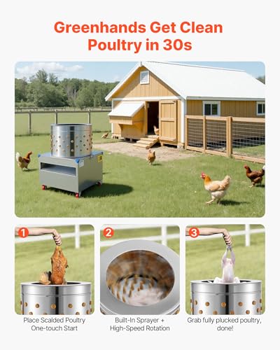 VEVOR Chicken Plucker Machine, 23.6 in Drum, 2200W & 240RPM Electric Chicken Plucking Machine with 119 Soft Fingers & Transport Wheels, Stainless Steel Feather Remover for Processing 2-4 Chicks Once - color: Silver