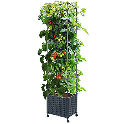 LINEX Raised Garden Bed Planter Box with Trellis, 67.6” Tomato Planters for Climbing Plants Vegetable Vine Flowers Outdoor Patio, Tomatoes Cage w/Self-Watering & Wheels - size: 16.4*12.4*67.6 inch