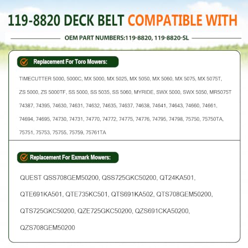 119-8820 Deck Belt 1/2"x141.5" Replacement for Toro Exmark Aramid Cord - size: 119-8820