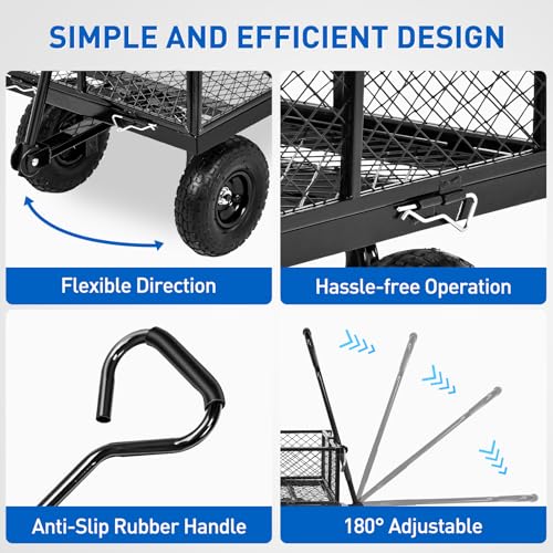 Yesker Steel Garden Carts - 1100lbs Dump Wagon with All Terrain Inflatable Wheels for Yard Lawn Farms Gardening - Heavy Duty Utility Outdoor Hauling Wheelbarrow - size: Steel 1100Lbs