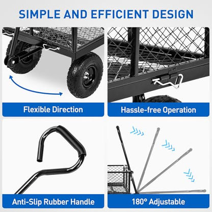 Yesker Steel Garden Carts - 1100lbs Dump Wagon with All Terrain Inflatable Wheels for Yard Lawn Farms Gardening - Heavy Duty Utility Outdoor Hauling Wheelbarrow - size: Steel 1100Lbs