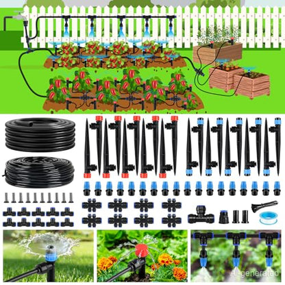 240FT Drip Irrigation System Kit, Automatic Garden Watering System - size: 40FT Main tube+200FT 1/4'' tube