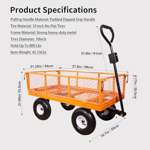 AAIN 1000 lb Metal Garden Cart, Removable Mesh Sides