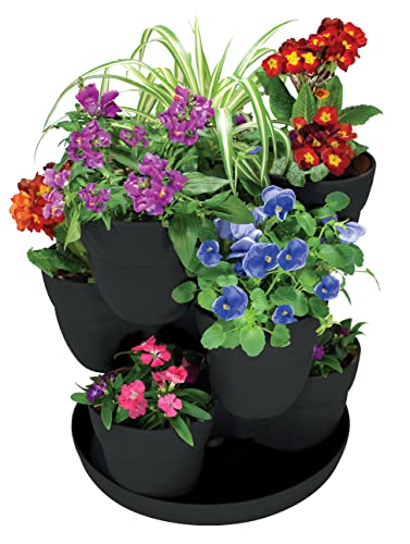 Bloomers Stackable Flower Tower Planter – Holds up to 9 Plants – Great Both Indoors and Outdoors – Charcoal - color: Charcoal