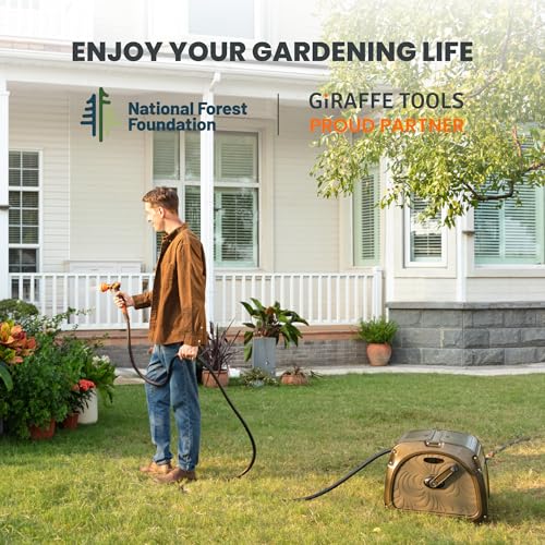 Giraffe Tools SW5 Metal Hose Reel Box, Heavy Duty Garden Hose Storage Reel Hideaway, Crank Handle, 100ft 5/8" Hose, Green - size: 100 FT Hose