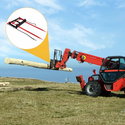 Dual Prong 43" Hay Bale Spear Attachment, Front Skid Steer Tractor Loader Bucket Attachment Conus 2 Tines, Chains and Ratchet Binders Included