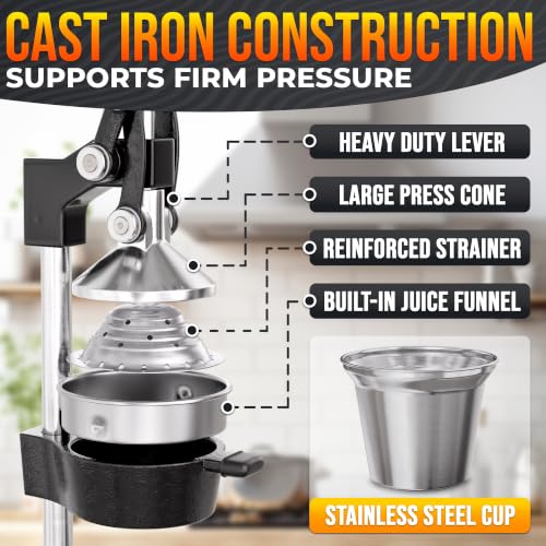 Cast Iron Juicer Hand Press, Heavy-Duty Squeezer (Black) - color: Black