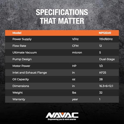 NAVAC NP12DA1 Ammonia Vacuum Pump - 12 CFM, 5 Microns, Dual Stage - style: NP12DA1
