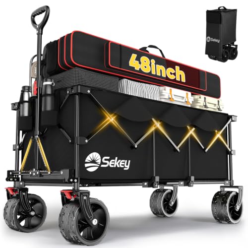 Sekey 300L Extended Collapsible Wagon, 660 lb Capacity, 48 in Long - color: Black