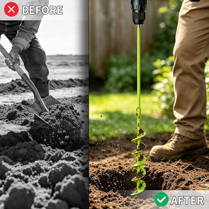 TCBWFY 2x32 Inch Auger Drill Bit for Planting - Long Handle Easy Planter Garden Auger - Bulb & Bedding Plant Augers - Post Hole Digger for 3/8”Hex Drive Drill - size: 2"x32"-Green