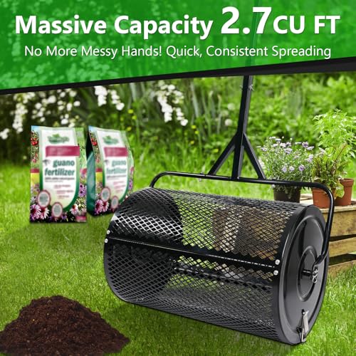 24 Inch Compost Spreader, Metal Mesh Peat Moss Spreader for Lawns - size: 24 Inch