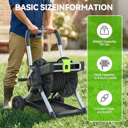 Upgrade Garden Hose Reel Cart, Holds 200 Ft 5/8" Hose With Wheels - size: 200 FT