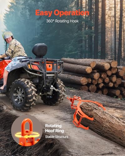 VEVOR 36in Log Lifting Tongs 4 Claw Solid Steel Log Grapple Swivel Tools - size: 36in, style: 4 Serrated Claw