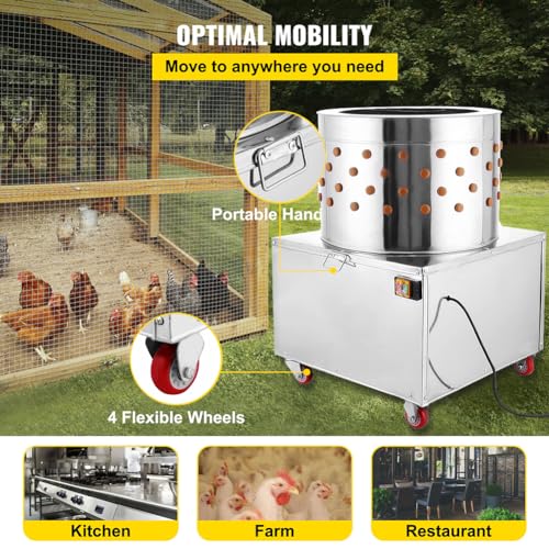 20'' Stainless Steel Chicken Plucker Machine, Plucking Machine De-Feather 1500W 275R/min, Fowl Food Processor Electric, FPPS-JQTMJ-50ZJ0