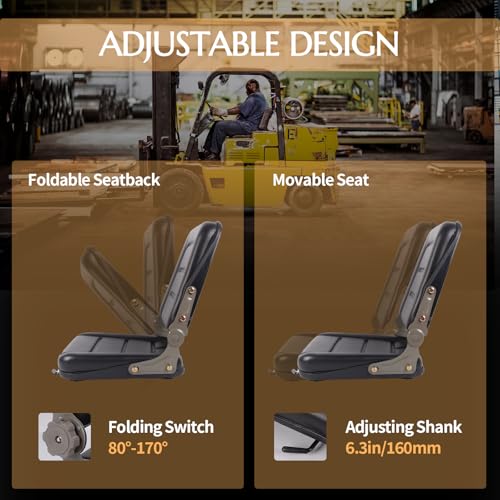 Fold Down Forklift Seat with Adjustable Angle Backrest, PVC Leather Seat with High Resilience Sponge Filling for Mini Digger, Excavator, Loader, Dozers, Tractors - size: Model A
